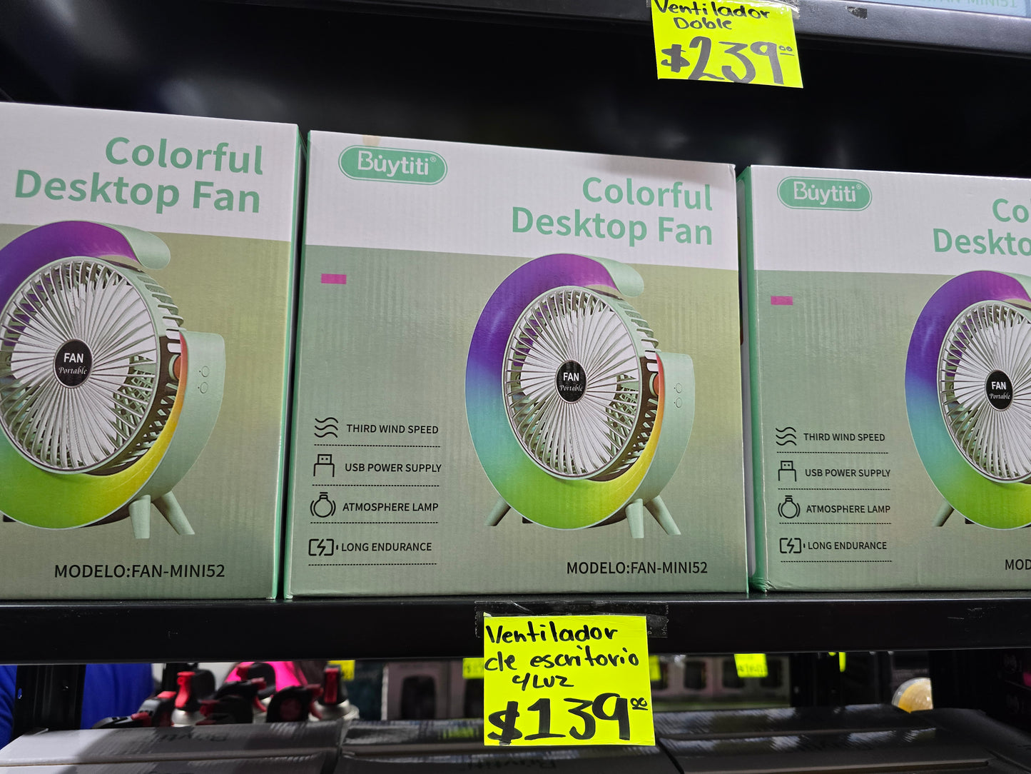 Ventilador de escritorio recargable con luz led