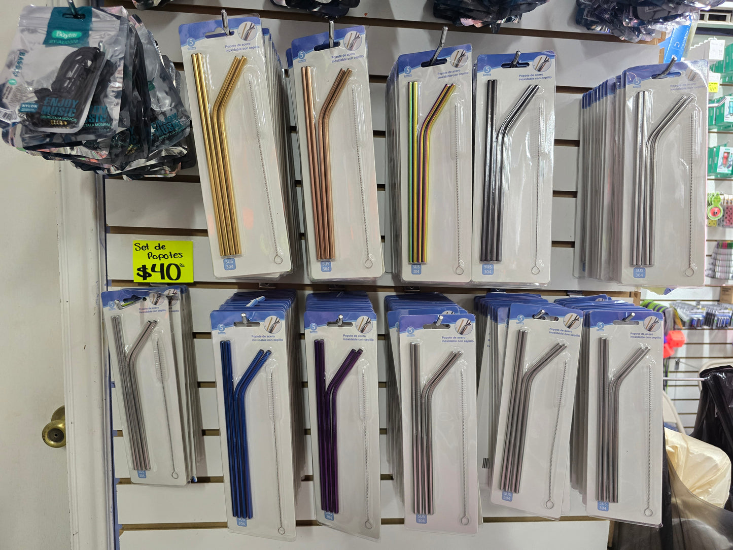 Popote de acero inoxidable paquete con 4 popotes y cepillo para lavarlos